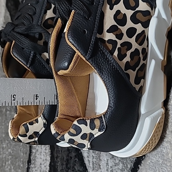 LEOPARD PRINT BLACK FAUX LEATHER LACE-UP SNEAKERS - Picture 7 of 11